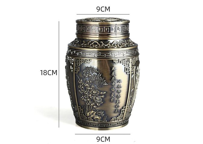 Bình Đựng Trà Hợp Kim Đồng Hoa Văn Cổ 4 Mùa - Trang Trí Nhà Cửa Sang Trọng, Bảo Quản Trà Tối Ưu