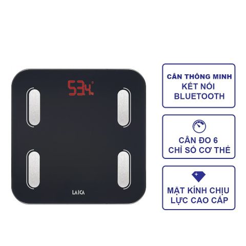 Cân điện tử Laica PS7015 - Đo 6 chỉ số sức khỏe, Kết nối Bluetooth, Theo dõi BMI, Mỡ, Nước, Cơ qua Ứng dụng Laica Home Wellness