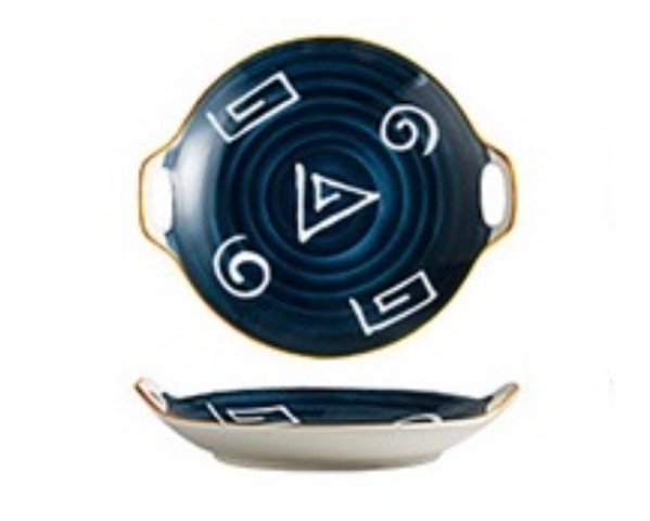 Đĩa sứ thuyền Nhật Bản phong cách Retro - Sứ xương cao cấp, miệng viền vàng kim trang trí, 4 x 23.5cm, phù hợp với lò vi sóng và máy rửa bát