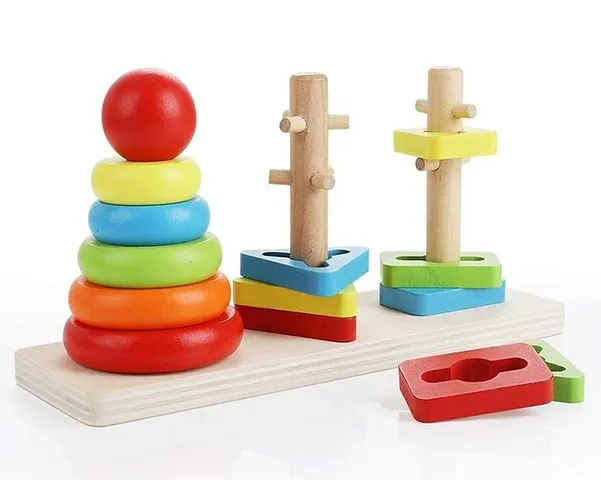 Đồ chơi tháp gỗ xếp 3 cọc cho bé rèn luyện đôi tay