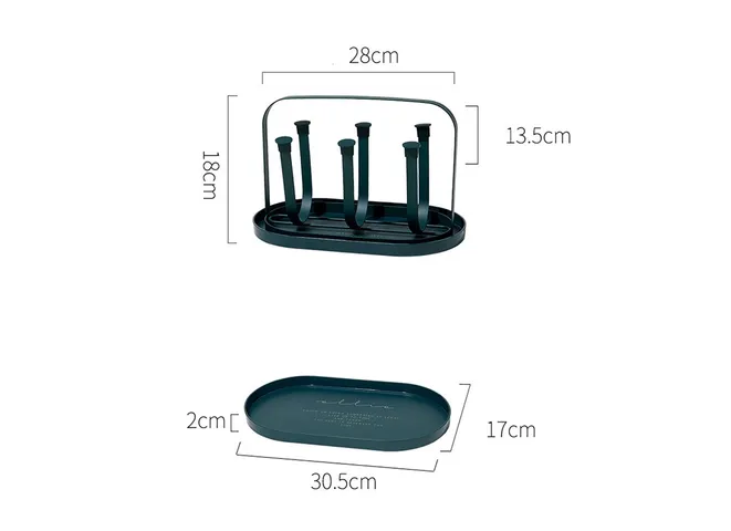 Giá Úp Cốc Kim Loại Hình Bầu Dục Kèm Khay Hứng Nước - Thiết Kế Nhỏ Gọn, Chống Hoen Gỉ, Màu Xanh Vàng, Dụng Cụ Nhà Bếp Thông Minh
