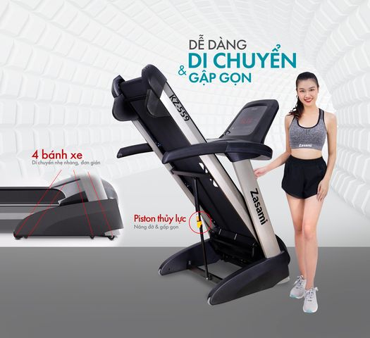 Máy Chạy Bộ Điện Zasami KZ-559 - Dụng Cụ Tập Thể Dục Tại Nhà Với Động Cơ 3.0HP, Chương Trình Tập Luyện Đa Dạng, Thiết Kế Gọn Nhẹ