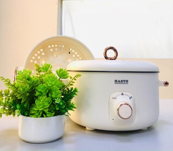 Nồi lẩu điện đa năng Hasto Hàn Quốc 6 chức năng 5L, kèm xửng hấp - Nấu lẩu, hấp, xào, hầm dễ dàng, tiện lợi cho gian bếp.