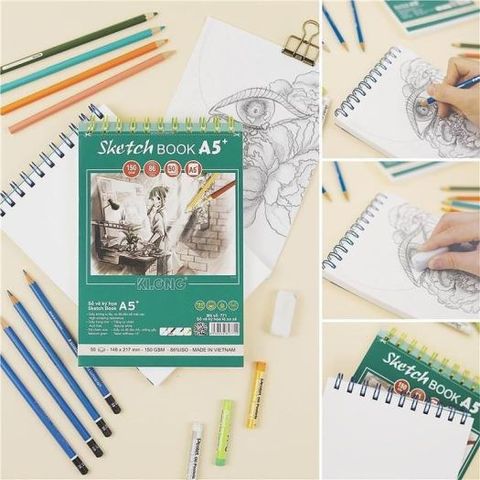 Sổ Vẽ Ký Họa Klong A5+ 150gsm MS711 - Sổ Vẽ Lò Xo Kép Chất Lượng Cao, Giấy Trắng Tự Nhiên, Thích Hợp Cho Nghệ Sĩ Và Học Sinh