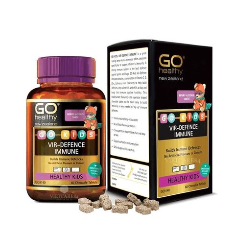 Viên nhai GO Kids Vir-Defence Immune - Tăng cường đề kháng cho trẻ em, vị berry thơm ngon, hỗ trợ sức khỏe và ngăn ngừa cảm cúm.