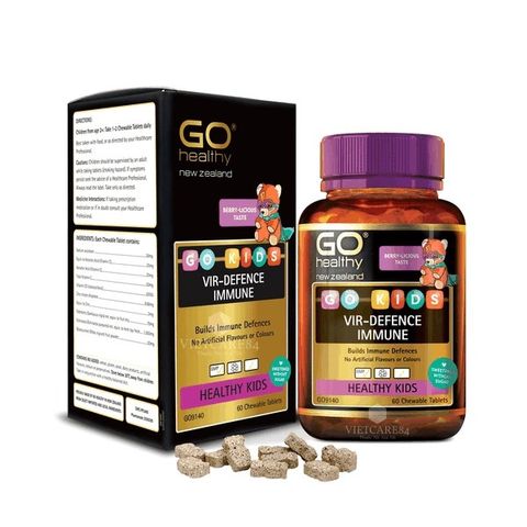 Viên nhai GO Kids Vir-Defence Immune - Tăng cường đề kháng cho trẻ em, vị berry thơm ngon, hỗ trợ sức khỏe và ngăn ngừa cảm cúm.