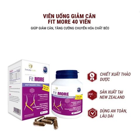 Viên Uống Giảm Cân Fit MORE - Hỗ Trợ Đốt Mỡ, Tăng Cường Chuyển Hóa, Cảm Giác No Bụng - Sản Phẩm Dinh Dưỡng Hỗ Trợ Giảm Cân 40 Viên