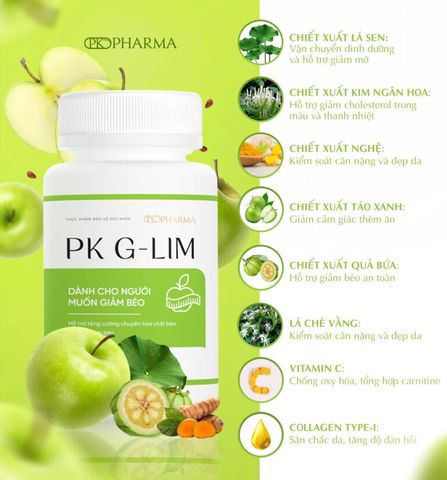 Viên Uống Giảm Cân PK G-LIM - Hỗ Trợ Giảm Mỡ Thừa An Toàn, Không Mệt Mỏi, Lành Tính, Hộp 30 Viên