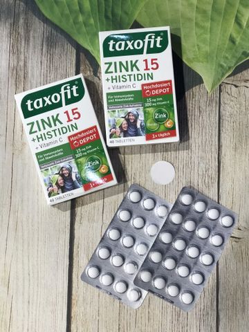Viên Uống Taxofit Zink 15 Histidin Vitamin C - Hỗ Trợ Tăng Đề Kháng, Nâng Cao Khả Năng Miễn Dịch, Hộp 40 Viên