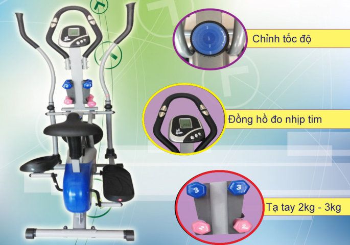 Xe Đạp Tập Thể Dục Bánh Đà Mofit MO 2085 - Đa Năng Đạp Xe, Máy Chạy Bộ, Xoay Eo, Kèm Tạ, Thích Hợp Tập Luyện Tại Nhà
