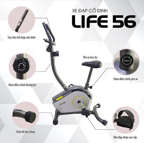 Xe Đạp Tập Thể Dục Cố Định Life 56 - Kháng Lực 8 Mức Chống Ồn, Thể Dục Tại Nhà, Dụng Cụ Tập Luyện Tiện Lợi