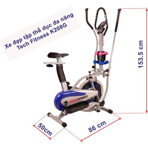 Xe đạp tập thể dục đa năng K208G kèm tạ - Thiết kế gọn nhẹ, điều chỉnh yên cao/thấp, thích hợp cho giảm cân và rèn luyện thể lực.