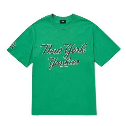 Áo phông MLB Cursive Overfit New York Yankees 3ATSR0224-50GNS