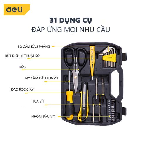Bộ Dụng Cụ Sửa Chữa Đa Năng 31 Chi Tiết Deli DL5972 - Hộp Dụng Cụ Cầm Tay Chất Lượng, Tiện Lợi cho Gia Đình