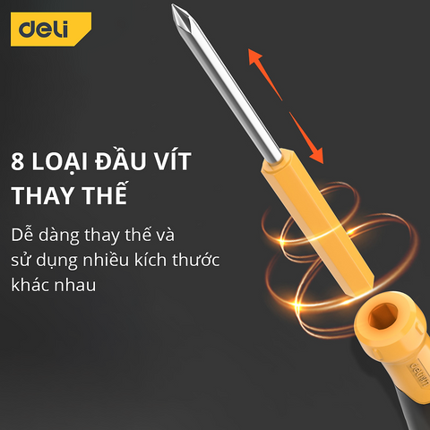 Bộ Tua Vít Đa Năng 9 Chi Tiết Deli DL636009 - Thép Chrome Vanadium, Tay Cầm Chống Trơn Trượt, Phù Hợp Sửa Chữa Nhà Cửa và Thiết Bị Điện Tử
