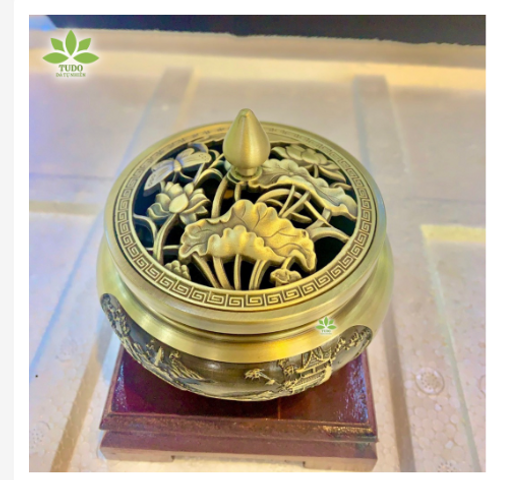 Lư Xông Trầm Đồng Vàng Họa Tiết Hoa Sen - Trang Trí Phong Thủy Tạo Hương Thơm - Lưu Hương An Lành Trong Không Gian Sống
