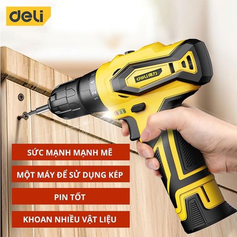 Máy Khoan Bắt Vít Không Dây Deli DL6261 - Pin 1500mAh, Mô-men Xoắn 20Nm, Đèn LED, Đầu Vít và Mũi Khoan Thay Thế, Dụng Cụ Đa Năng