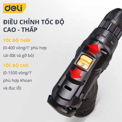 Máy Khoan Bắt Vít Pin 12V Deli DL600012 - Không Dây, Men Xoắn 17Nm, Đèn LED Chiếu Sáng Thoải Mái, Pin Lithium 1500mAh