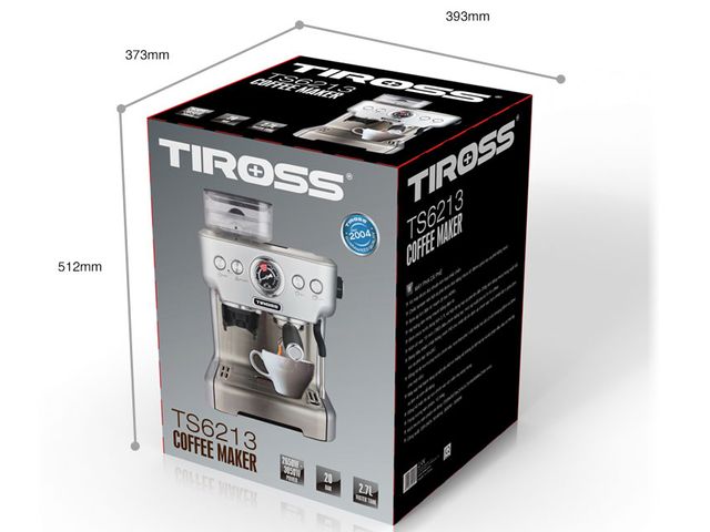 Máy Pha Cà Phê Tự Động Tiross TS6213 - Espresso và Cappuccino 250g, Năng Lượng 2650W, Bọt Sữa Thơm Ngon, Dụng Cụ Gia Đình, Văn Phòng