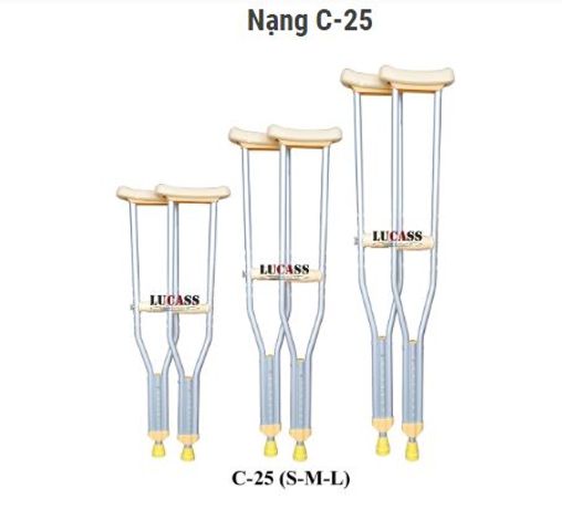 Nạng Tập Đi Lucass C-25 Siêu Nhẹ - Dụng Cụ Hỗ Trợ Đi Lại Cho Người Ốm, Khuyết Tật - Chất Liệu Nhôm Bền, Dễ Dàng Di Chuyển