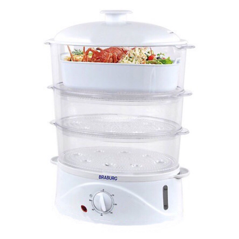 Nồi Hấp Điện Đa Năng 3 Tầng Braburg 9L - Thiết Kế Thời Trang, Tiết Kiệm Thời Gian Hấp Nhiều Món Ăn Khác Nhau