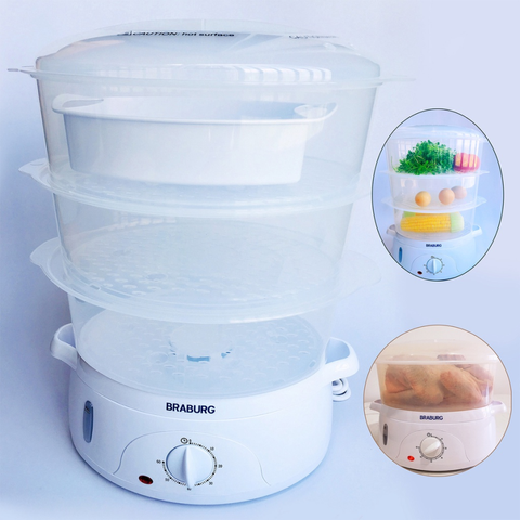 Nồi Hấp Điện Đa Năng 3 Tầng Braburg 9L - Thiết Kế Thời Trang, Tiết Kiệm Thời Gian Hấp Nhiều Món Ăn Khác Nhau