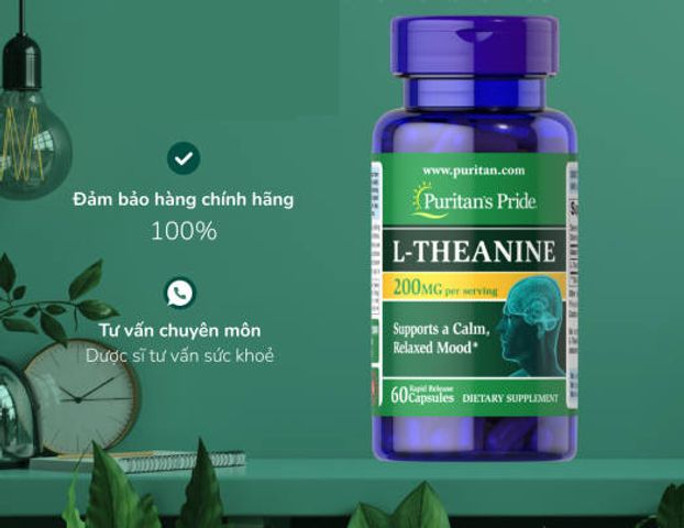 Viên uống bổ não Puritan's Pride L-Theanine 200mg - Giúp tinh thần tỉnh táo, giảm căng thẳng, 60 viên, hỗ trợ trí nhớ và tập trung.
