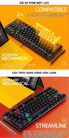 Bàn Phím Cơ Gaming SIDOTECH TKL - LED RGB, Blue Switch 87 phím & Black Switch 104 phím - Trải Nghiệm Chơi Game Esport Tối Ưu