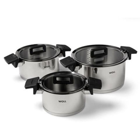 Bộ 3 Nồi Woll Concept NCSET004 Bằng Thép Cao Cấp - Sang Trọng, Truyền Nhiệt Tốt, Dễ Vệ Sinh Cho Tất Cả Các Loại Bếp Gas, Điện, Từ