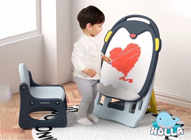 Bộ Bảng Vẽ Chim Cánh Cụt Kèm Ghế Holla HL-10117 Cho Bé - Đồ Dùng Học Tập Thú Vị Từ 1 Tuổi, Nhựa Cao Cấp, Màu Sắc Bắt Mắt