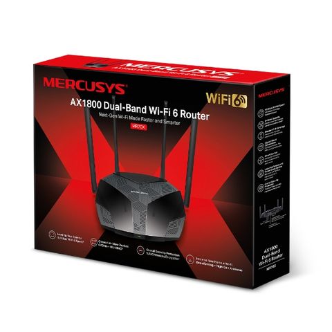 Bộ phát Wifi Mercusys MR70X 4 râu AX1800 - Băng tần kép Wi-Fi 6, tốc độ 1.8 Gbps, cổng Gigabit cho kết nối mạnh mẽ và ổn định