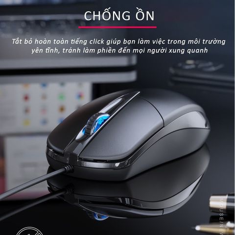 Chuột máy tính dây chống ồn Sidotech P20 - Thiết kế công thái học, LED game, độ nhạy 1200DPI, phù hợp văn phòng và chơi game