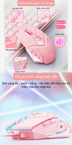 Chuột Gaming Không Dây Màu Hồng SIDOTECH Inphic W5P - Độ Nhạy 4000 DPI, Thiết Kế Đẹp Dành Cho Nữ Game Thủ, Tắt Âm Silent