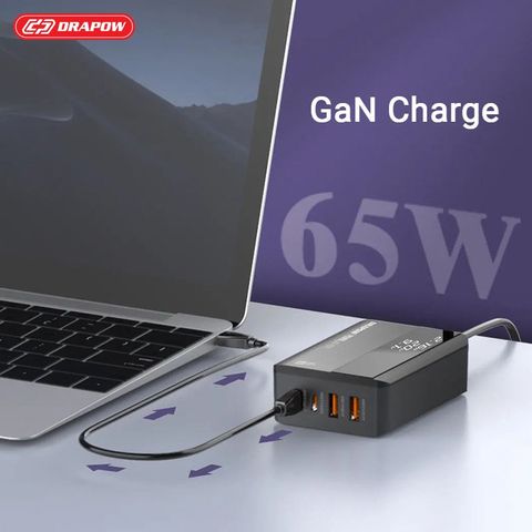 Củ Sạc Nhanh Drapow HB65 PD 65W - Sạc Laptop & Thiết Bị Di Động, 2 Cổng USB-A và USB-C, Chống Quá Dòng, Chất Liệu Cao Cấp, Màu Đen