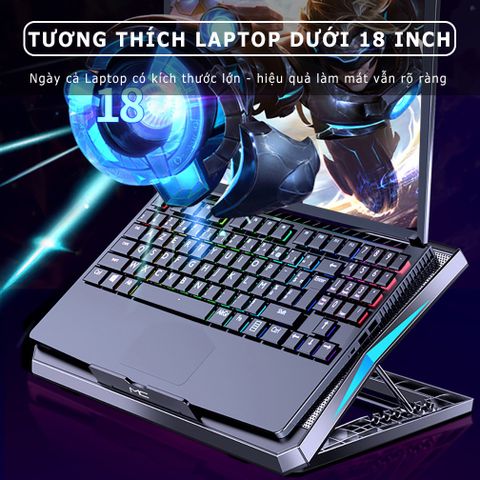 Đế tản nhiệt laptop Sidotech Q3 - 6 quạt làm mát siêu êm cho máy 12-18 inch - Thiết kế thông minh, chống trượt, LED xanh dương