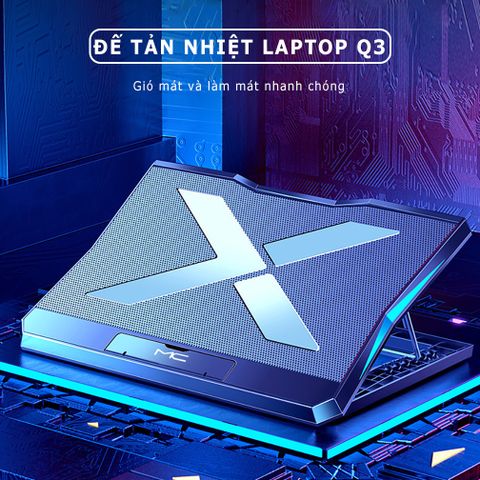 Đế tản nhiệt laptop Sidotech Q3 - 6 quạt làm mát siêu êm cho máy 12-18 inch - Thiết kế thông minh, chống trượt, LED xanh dương