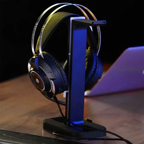 Giá treo tai nghe Inphic H100 chống trầy xước, cổng USB kép và đèn LED nhiều màu, phụ kiện máy tính hiện đại và tiện dụng