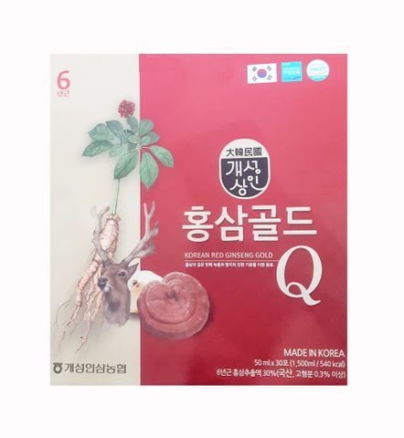 Nước Hồng Sâm Nhung Hươu Linh Chi Gold Q Hàn Quốc - Tăng Cường Sức Khỏe, Hộp 30 Gói 50ml, Hỗ Trợ Miễn Dịch, Làm Đẹp Da