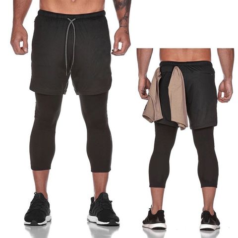 Quần Đùi Tập Gym Nam Có Lót Legging Thể Thao - Chất Liệu Cotton, Polyester, Đen Camo, Tiện Lợi Với Túi Khóa Kéo