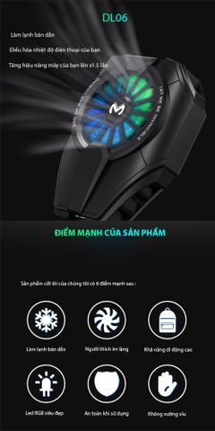 Quạt Tản Nhiệt Gaming SIDOTECH MEMO DL06 - Làm Mát Nhanh Chóng Cho Điện Thoại, LED RGB, Tối Ưu Hóa Chơi Game Mobile
