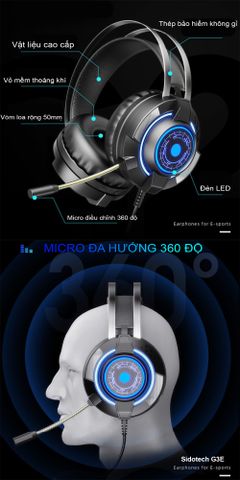 Tai Nghe Chụp Tai Gaming 7.1 Sidotech Inphic G2E - Micro 360 Độ, Âm Thanh Vòm, Chống Ồn, Thiết Kế Độc Đáo, Phục Vụ Game Thủ