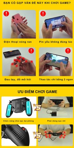 Tay cầm chơi game điện thoại SIDOTECH AK77 - Hỗ trợ tản nhiệt, Pin sạc 800mAh/1200mAh, Tương thích tất cả điện thoại thông minh, Không cần cài đặt ứng dụng