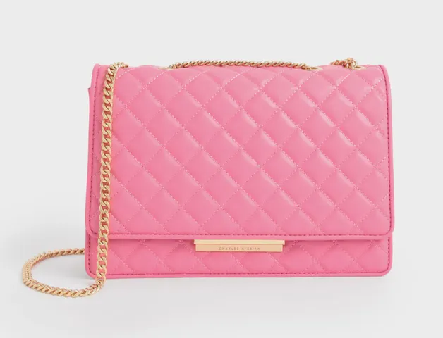 Túi Charles & Keith Double Chain Handle Quilted Bag Pink CK2-20681002-3 màu hồng
