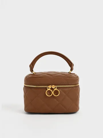 Túi Charles & Keith Quilted Two-Way Zip Mini Bag - Chocolate
