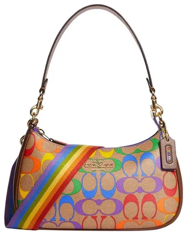 Túi Coach Teri Shoulder Bag In Rainbow Signature Canvas phối màu