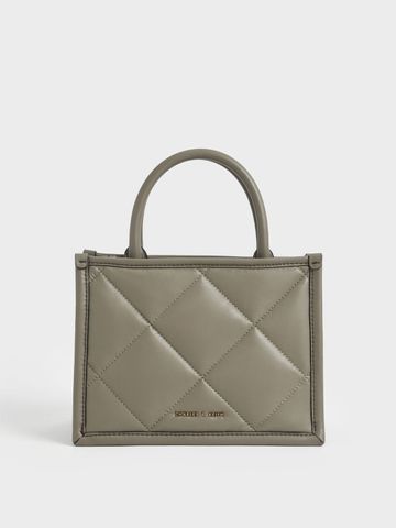 Túi nữ Charles & Keith Celia Quilted Tote Bag CK2-30781600 Taupe