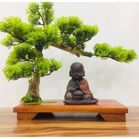 Tượng Chú Tiểu Gõ Mõ Khất Thực Gốm Tử Sa - Vật Phẩm Phong Thủy Trang Trí Góc Làm Việc Tăng Cảm Giác An Nhiên