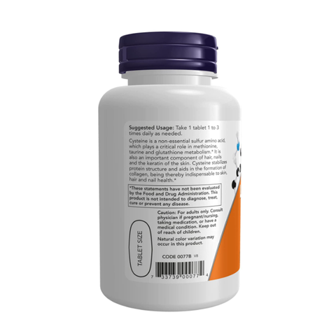 Viên uống Now L-Cysteine 500mg, hỗ trợ sức khỏe da tóc móng với Vitamin B6 & C - chăm sóc sức khỏe hàng ngày