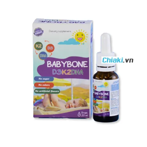 Vitamin Babybone D3K2DHA hỗ trợ tăng cường hấp thu canxi cho bé