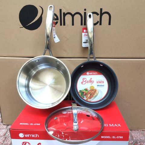 Bộ Nồi Quánh và Chảo Inox 5 Đáy Elmich Baby EL3795 - Kích Thước 16cm, Chống Dính, Thích Hợp Nấu Ăn Nhỏ Cho Bé, Tiện Dụng Hàng Ngày